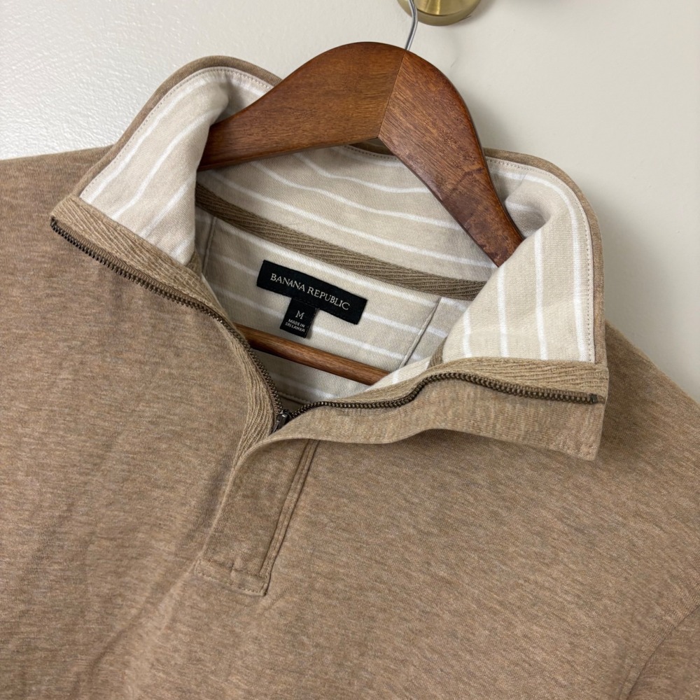 Banana Republic Quarter Zip Pullover Men Medium Tan Cotton Office Casual Classic